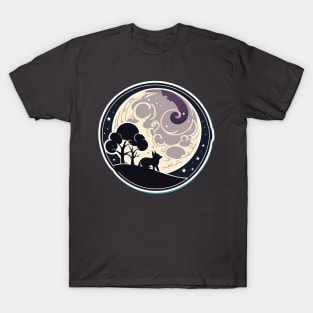 Magical fox and moon dark silhouette design T-Shirt